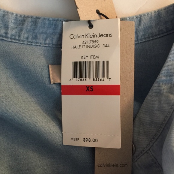 NWT Calvin Klein Jeans Chambray Shirt Dress Sz XS - Picture 7 of 7
